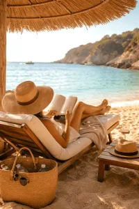 woman relaxing on beach reading a book