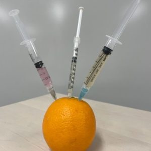 image of needles inserted into an orange